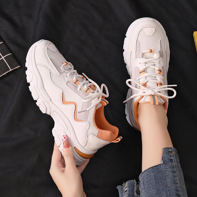 

Lace-up Front Mesh Panel Sneakers, Orange