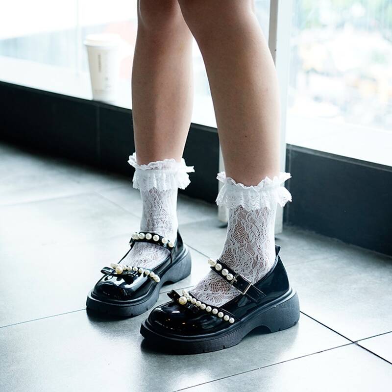 

Faux Pearl Decor Mary Janes, Black