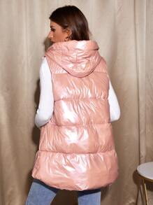 Chaleco de color metálico con capucha - Rosa Pálido - Ver 3