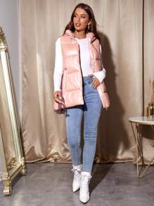 Chaleco de color metálico con capucha - Rosa Pálido - Ver 4
