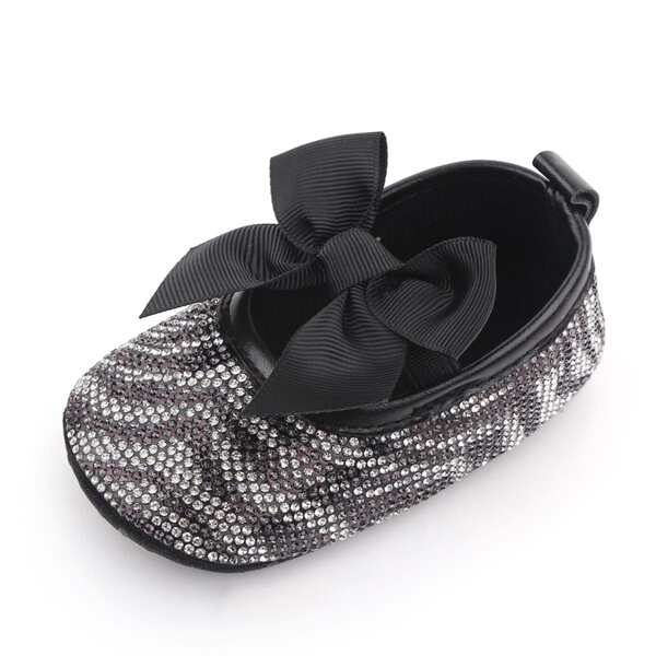 

Baby Girl Bow & Rhinestone Decor Flats, Black
