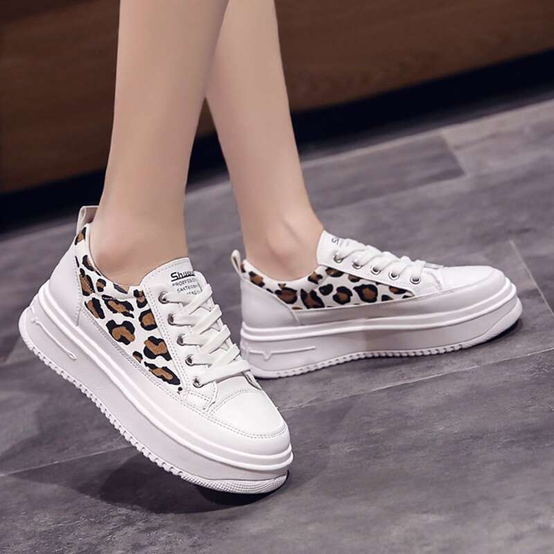 

Leopard Lace Up Front Skate Shoes, White