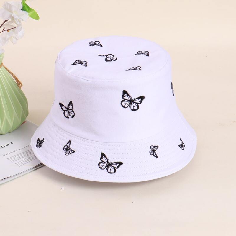 

Butterfly Embroidery Bucket Hat, White