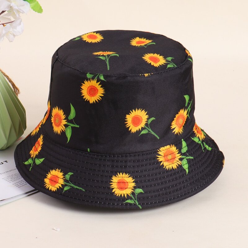 

Sunflower Print Bucket Hat, Black
