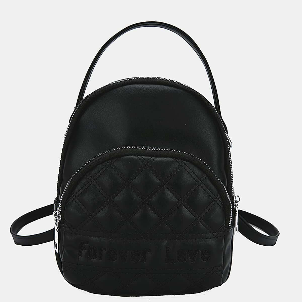 

Quilted and Letter Graphic Backpack, Black