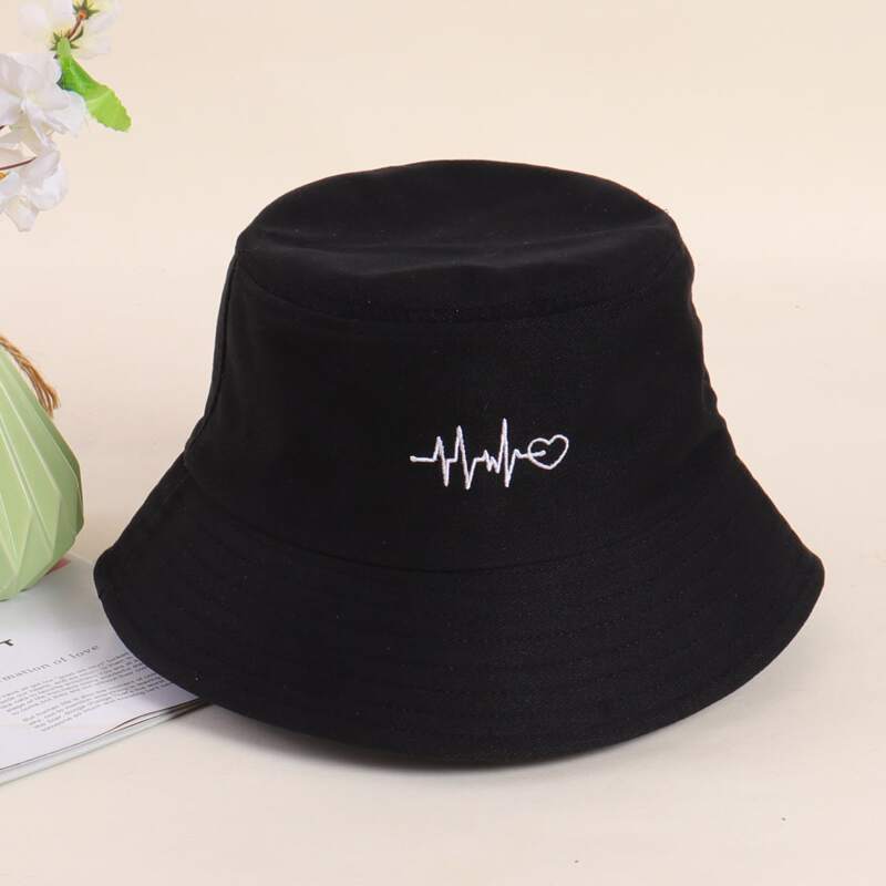 

Heart Embroidery Bucket Hat, Black