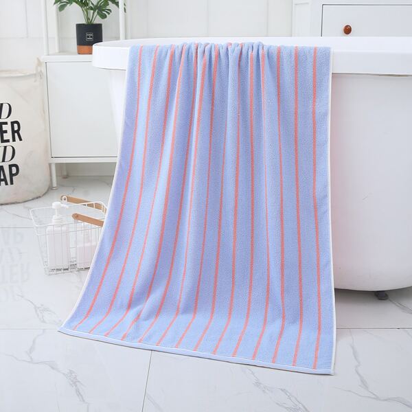 

1pc Striped Pattern Bath Towel, Blue