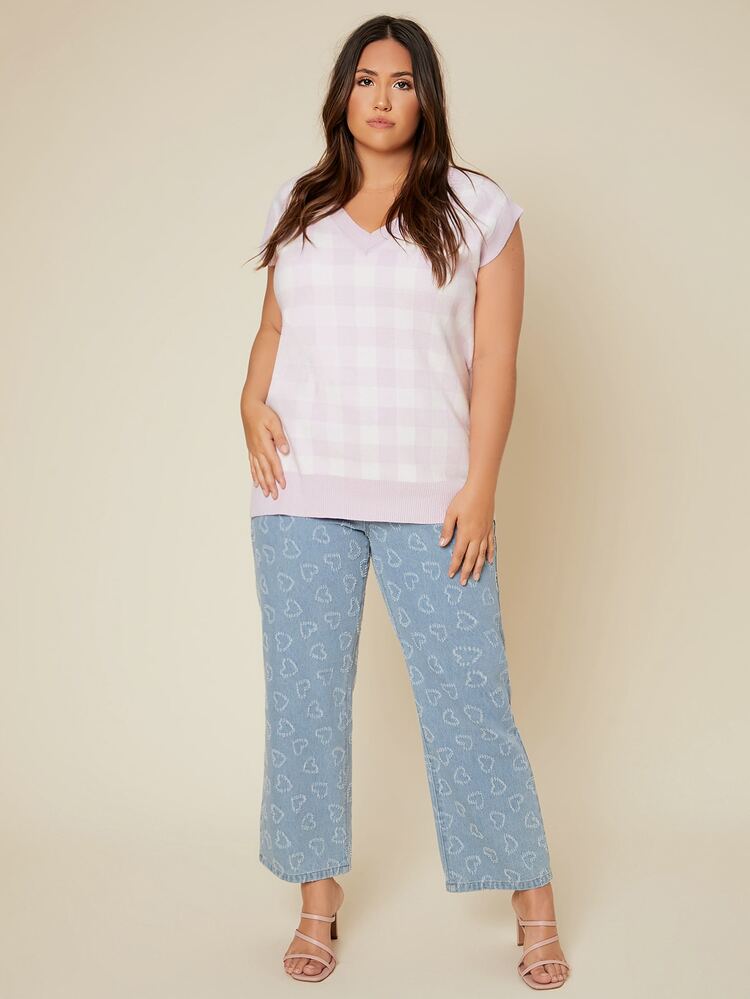 SHEIN Essnce 大碼格子圖案毛衣背心 - 紫丁香色 - 查看 5