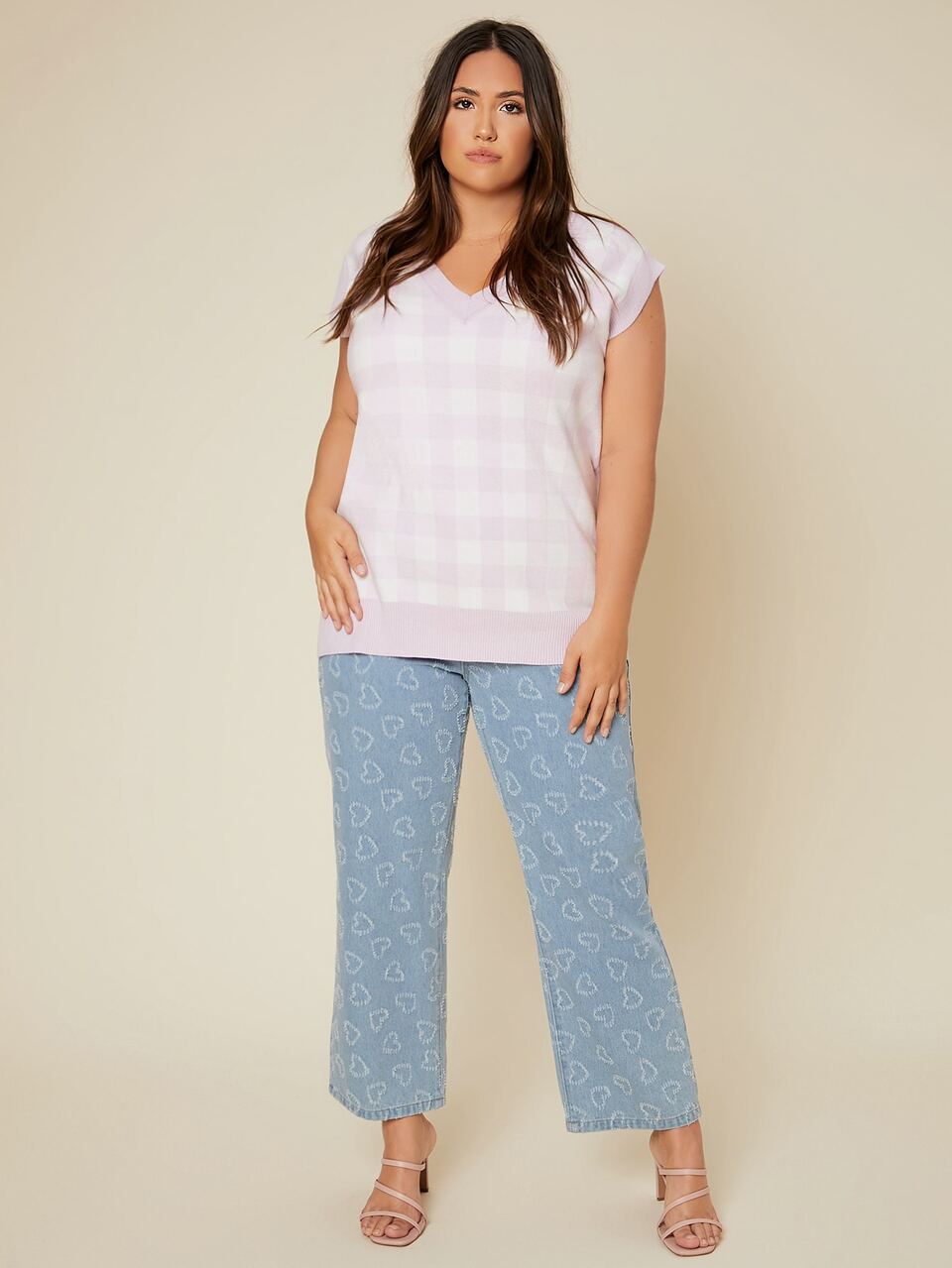 Plus Gingham Pattern Sweater Vest Fall/Winter