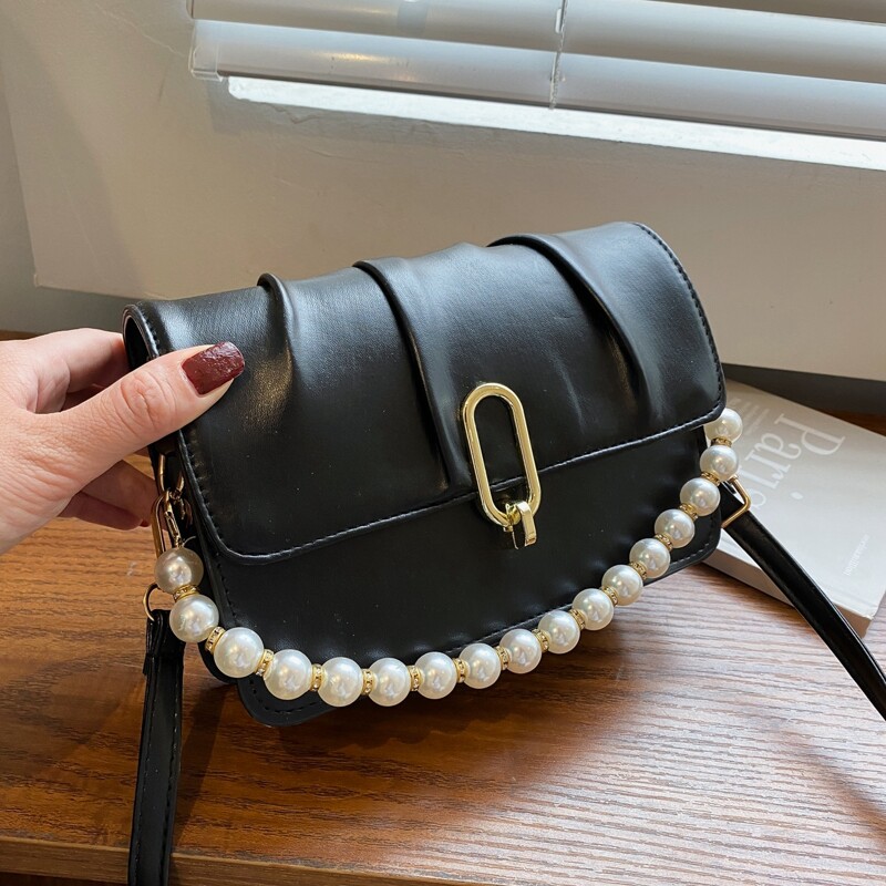 

Ruched Flap Satchel Bag, Black
