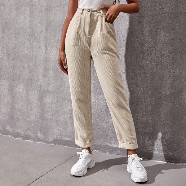 

Corduroy Roll Up Hem Pants, Beige