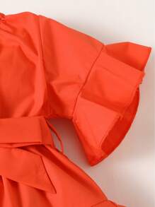 Đầm em bé Thắt lưng Xù phân lớp màu trơn Dễ thương - trái cam - Xem 3