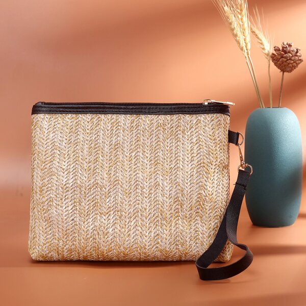 

Minimalist Straw Design Clutch Bag, Beige