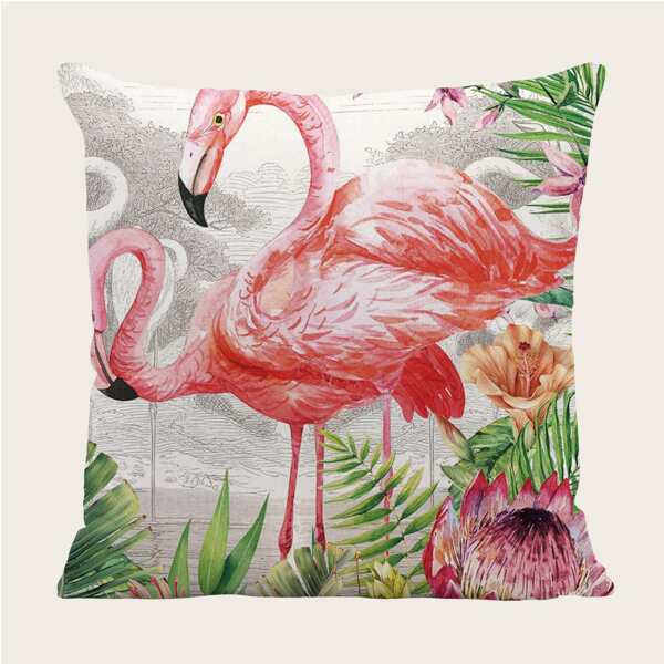 

Flamingo Print Cushion Cover Without Filler, Multicolor