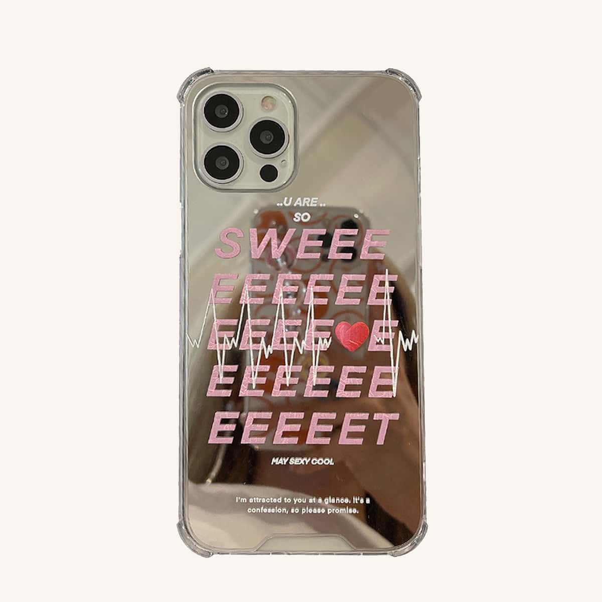 

Letter Graphic Mirror Phone Case, Pink