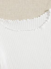 SHEIN EZwear 木耳邊羅紋針織緊身連身短褲 - 白色 - 查看 3