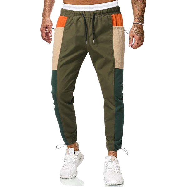 

Men Drawstring Colorblock Pants, Army green