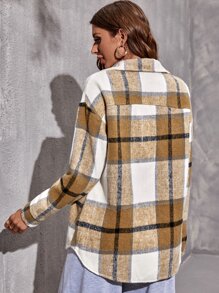 SHEIN LUNE Abrigo de cuadros con bolsillo con solapa con botón delantero - Multicolor - Ver 2
