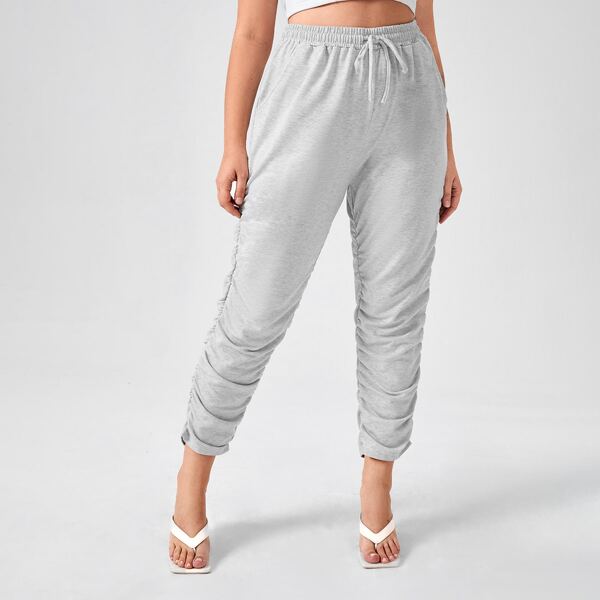 

Plus Solid Drawstring Waist Sweatpants, Light grey