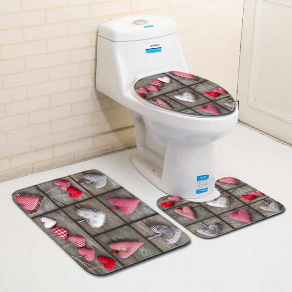 

1pc Heart Pattern Bath Mat, Multicolor