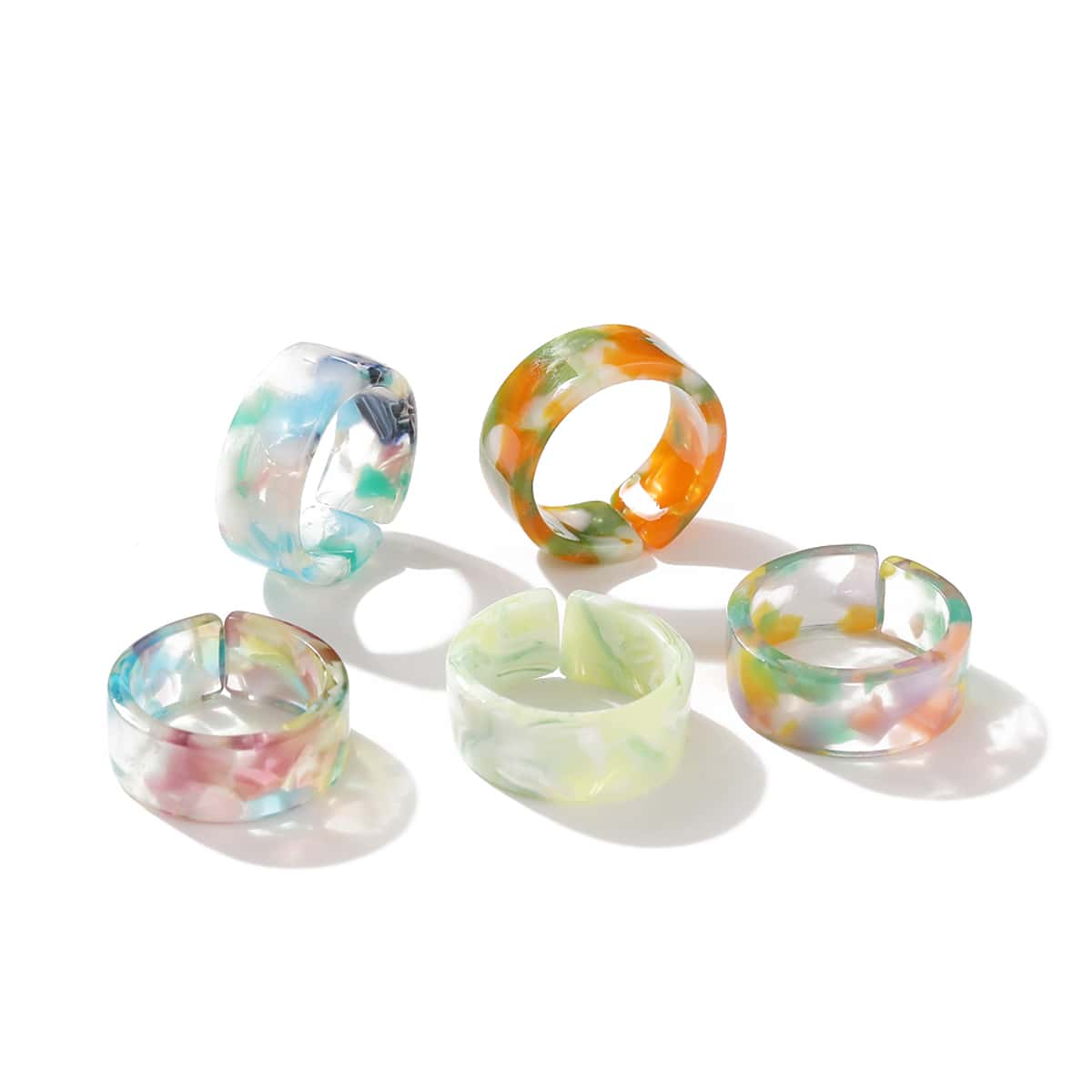 

5pcs Resin Cuff Ring, Multicolor