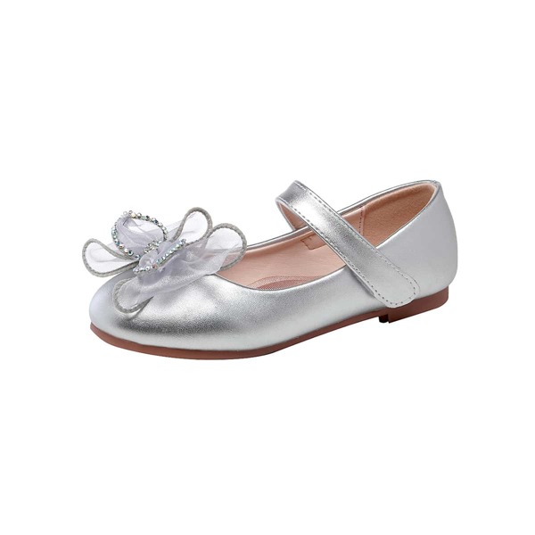 

Girls Flower Appliques Metallic Pattern Ballet Flats, Silver