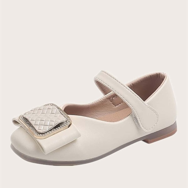 

Toddler Girls Bow Decor Velcro Strap Flats, Beige
