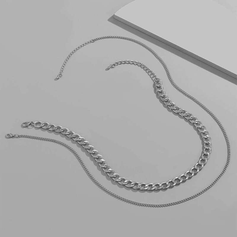 

Guys 2pcs Minimalist Chain Necklace, Silver