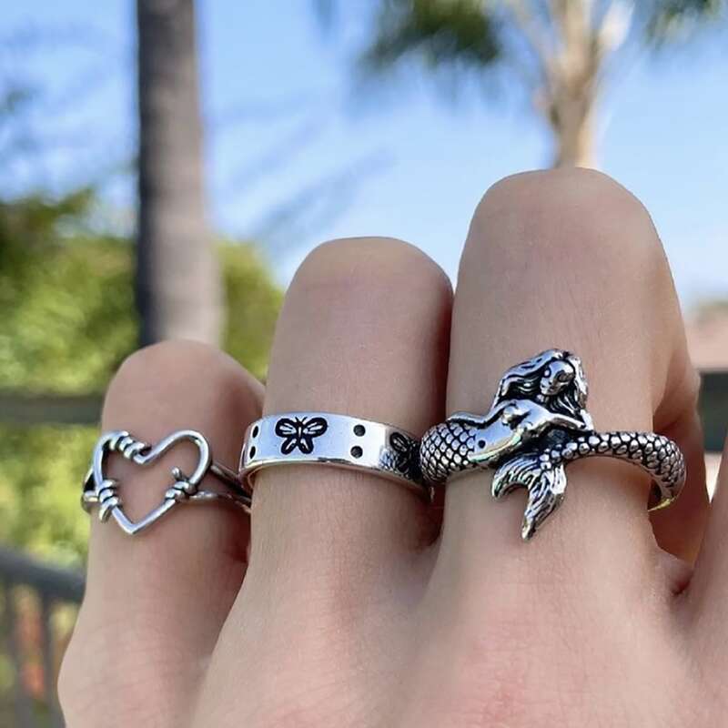 

Guys 3pcs Mermaid Design Ring, Antique silver