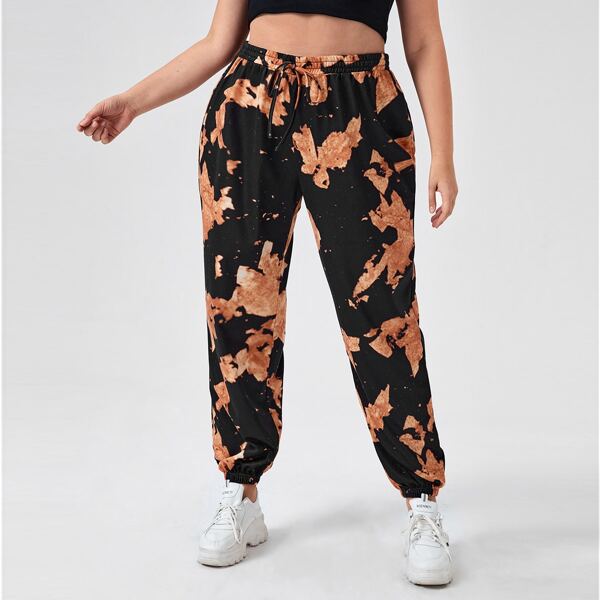 

Plus Graphic Print Knot Front Sweatpants, Multicolor
