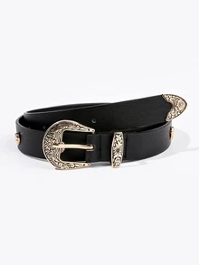 Cinturón con hebilla grabado - Negro - Ver 2