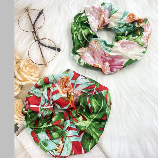 

2pcs Floral Print Scrunchie, Multicolor