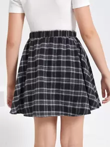 SHEIN 青少年女孩格紋印花A字半身裙