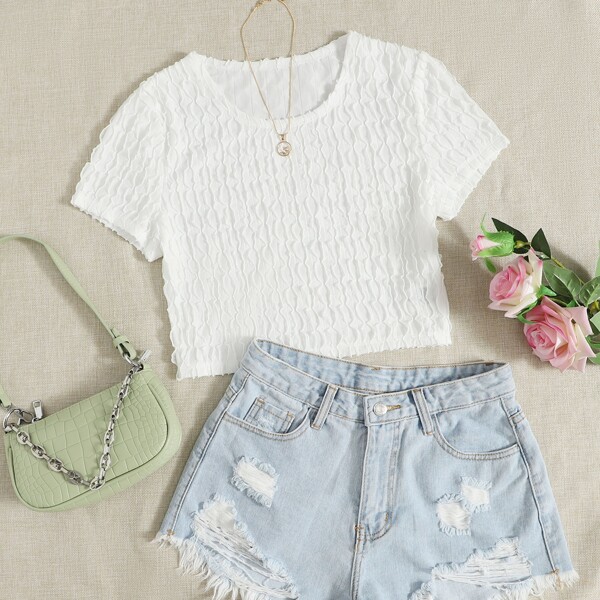 

Textured Solid Tee, Beige