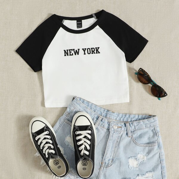 

Letter Graphic Baseball Tee, Black and white