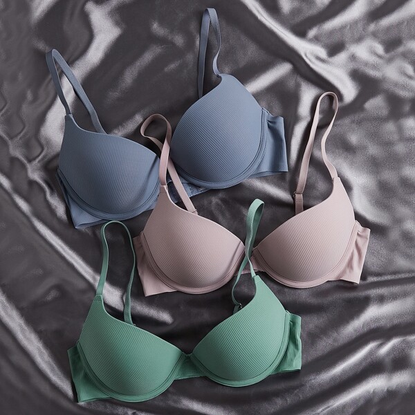 

3pack Microfiber Ribbed Super Push Up Bra Set, Multicolor