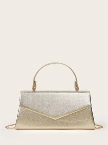 Metallic Flap Clutch Bag - Gold - View 5
