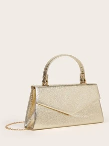 Metallic Flap Clutch Bag - Gold - View 6
