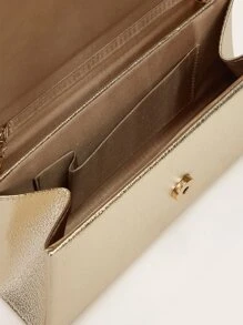 Metallic Flap Clutch Bag - Gold - View 7