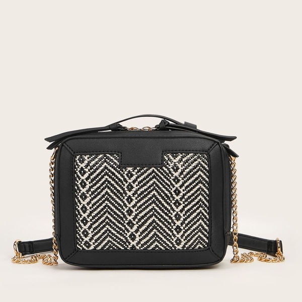 

Chevron Pattern Satchel Bag, Black