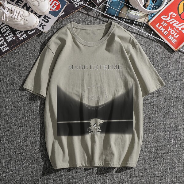 

Men Slogan Graphic Round Neck Tee, Khaki
