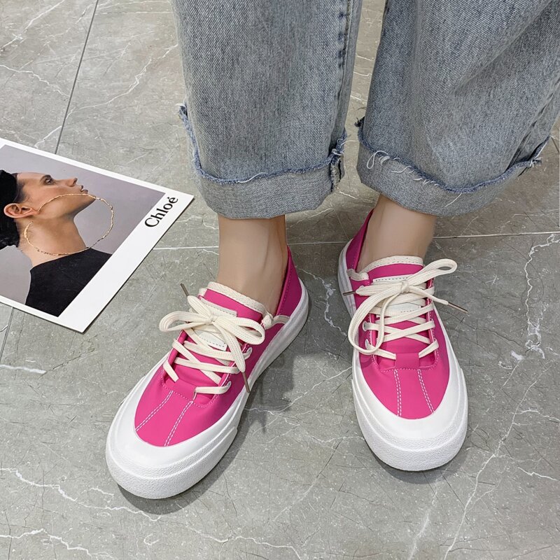 

Lace Up Front Canvas Shoes, Hot pink