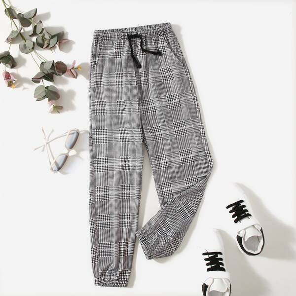 

Boys Slant Pocket Houndstooth Pants, Black and white