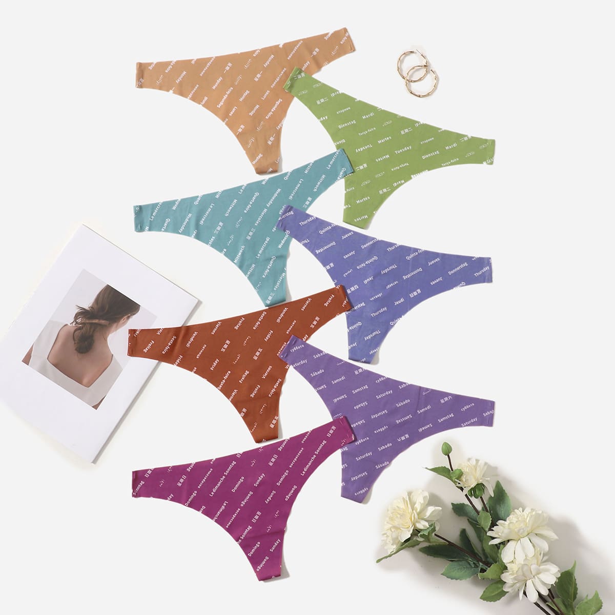 

7pack Letter Graphic No Show Panty Set, Multicolor