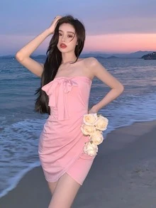 帶鬱金香下擺洋裝 - 粉色 - 查看 3