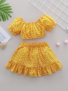 女嬰小碎花上衣和半身裙 - 黃色 - 查看 2