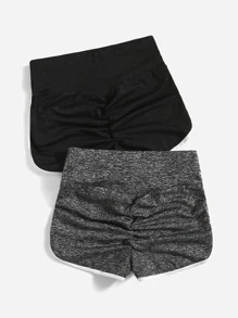 SHEIN Teen Girls 2pcs Contrast Binding Shorts - Multicolor - View 2