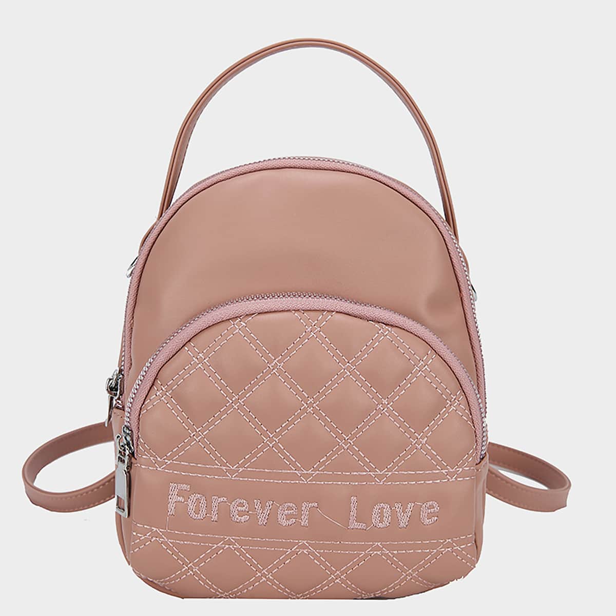

Letter Embroidery Quilted Backpack, Pink