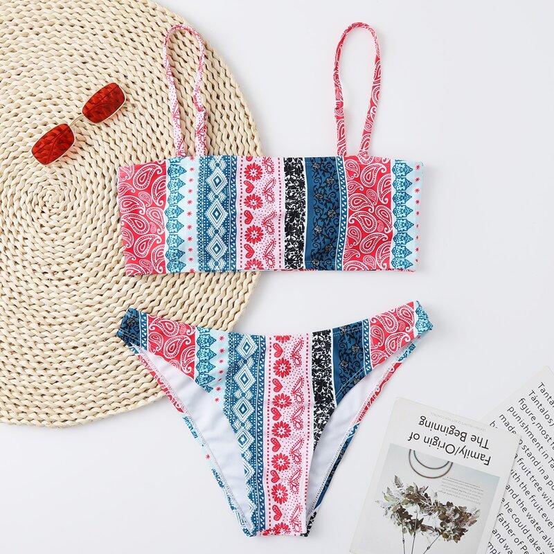 

Floral & Paisley Print Bikini Swimsuit, Multicolor