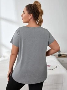 Gameset SHEIN Sport Áo thể thao Plus Size Tương phản Mesh màu trơn - Xám - Xem 2